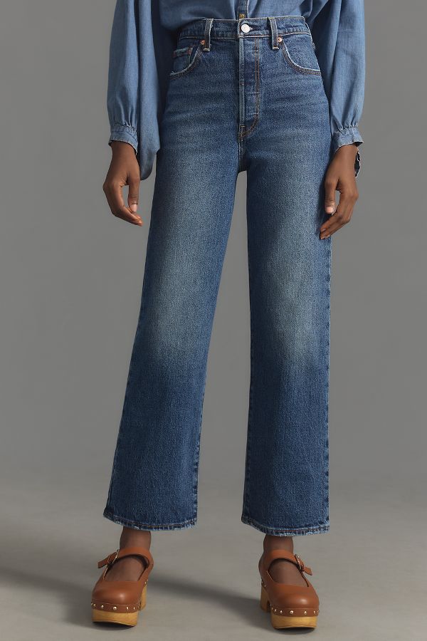 Slide View: 2: Levi's Ribcage High-Rise Straight-Leg Ankle Jeans