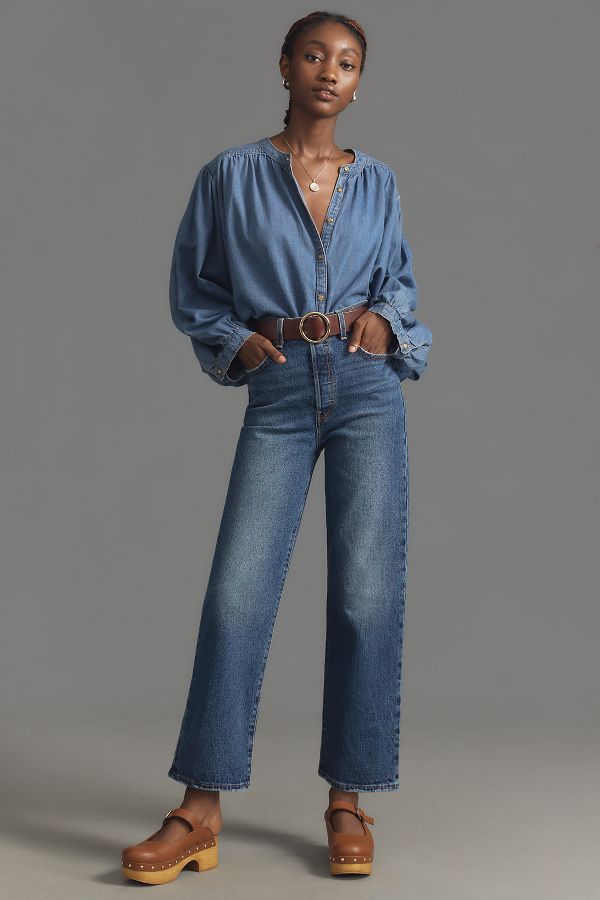 Slide View: 1: Levi's Ribcage High-Rise Straight-Leg Ankle Jeans