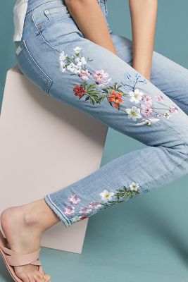 7 for all mankind floral embroidered ankle skinny jeans