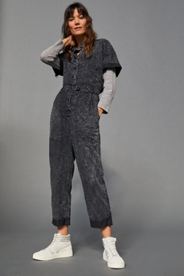 acid wash denim jumpsuit