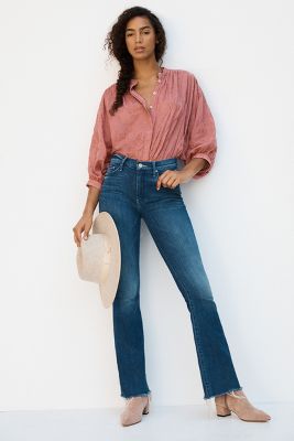MOTHER The Weekender Frayed High-Rise Flare Jeans | Anthropologie