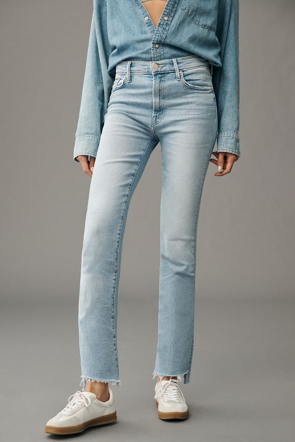 Slide View: 2: MOTHER The Insider Mid-Rise Crop Step Fray Jeans