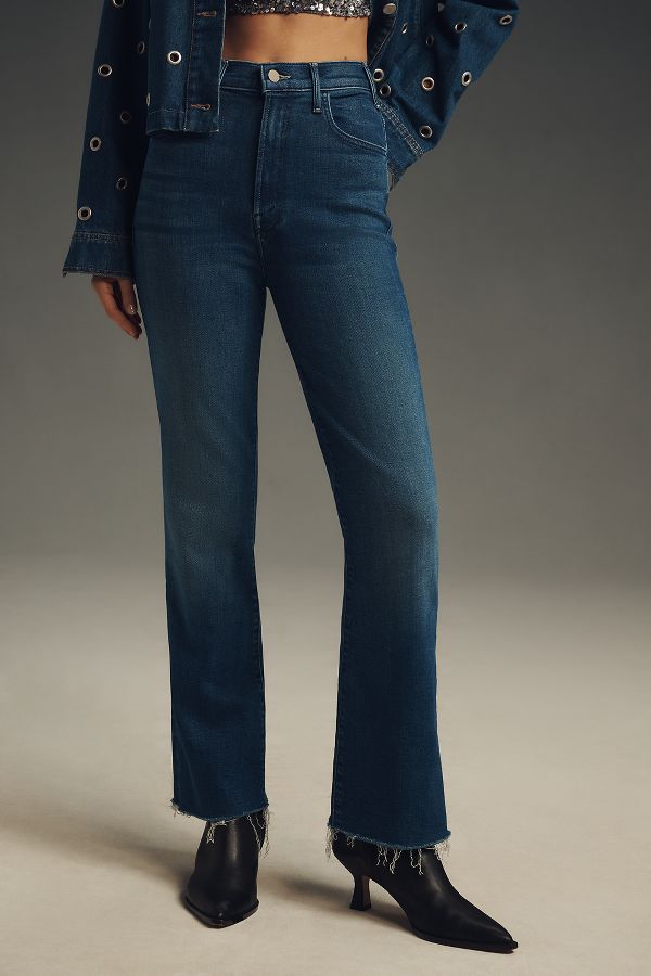 Slide View: 1: MOTHER The Hustler Flood Fray High-Rise Crop Jeans