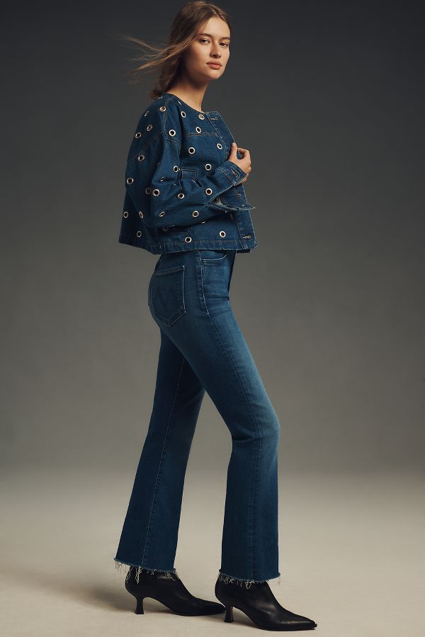 Slide View: 2: MOTHER The Hustler Flood Fray High-Rise Crop Jeans