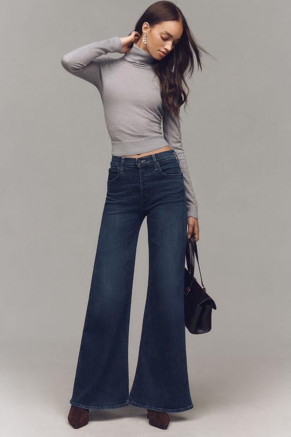 Slide View: 1: MOTHER The Tomcat Roller Sneak High-Rise Wide-Leg Jeans