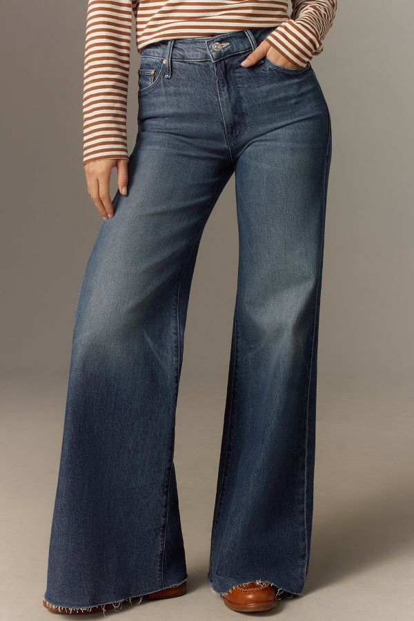 Slide View: 2: MOTHER The Twister Sneak Fray High-Rise Wide-Leg Jeans