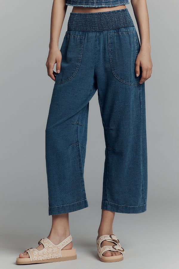 Slide View: 3: Die Reese Gerafften Pull-On Barrel Hosen: Denim Edition