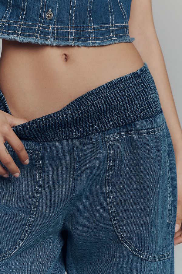 Slide View: 4: Die Reese Gerafften Pull-On Barrel Hosen: Denim Edition