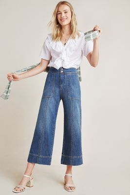 wide leg high rise cropped jeans