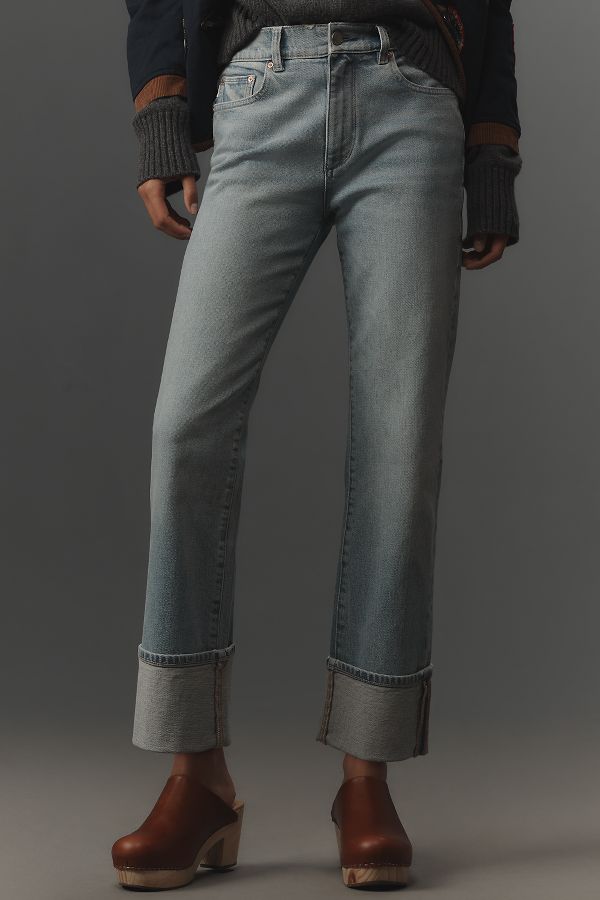 Slide View: 2: DL1961 Patti Cuffed High-Rise Straight-Leg Jeans