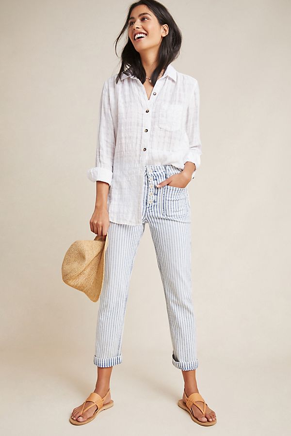 Slide View: 1: Pilcro High-Rise Railroad-Striped Jeans