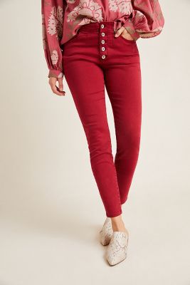 jeans red button