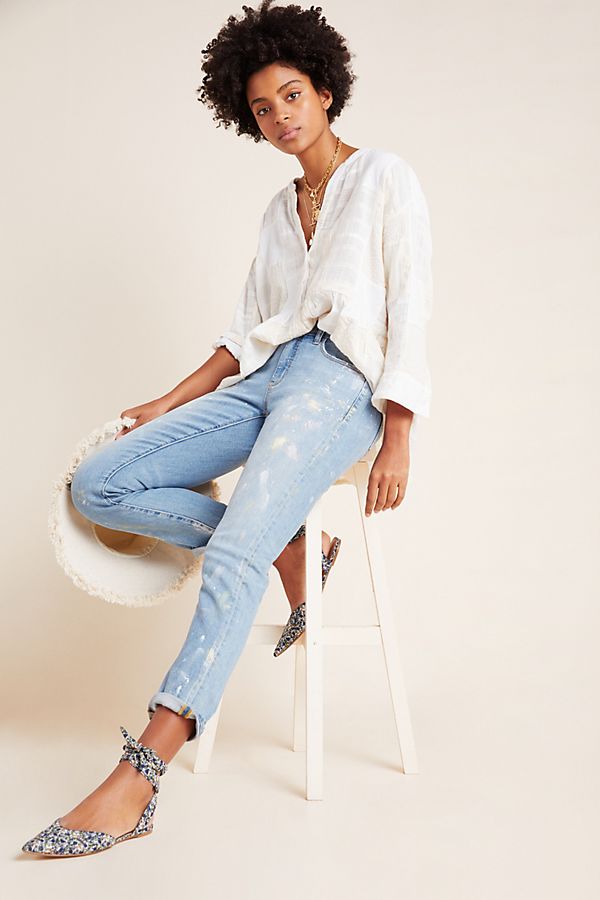 Slide View: 1: Pilcro Mid-Rise Paint Splattered Slim Boyfriend Jeans