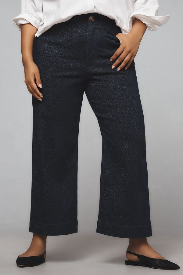 Slide View: 6: The Colette High-Rise Cropped Wide-Leg Jeans by Maeve: Sparkle Edition