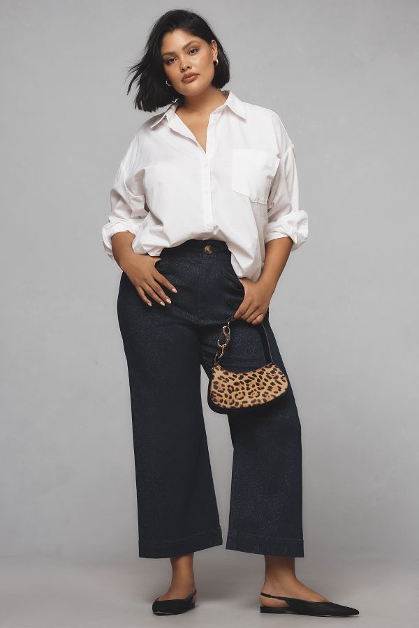 Slide View: 5: The Colette High-Rise Cropped Wide-Leg Jeans by Maeve: Sparkle Edition