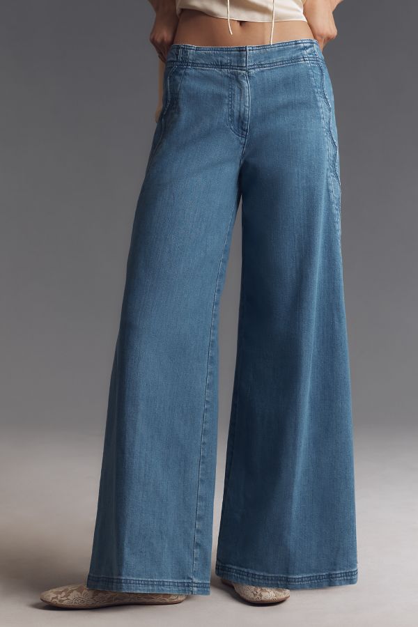 Slide View: 2: Maeve Scallop-Edge High-Rise Wide-Leg Jeans