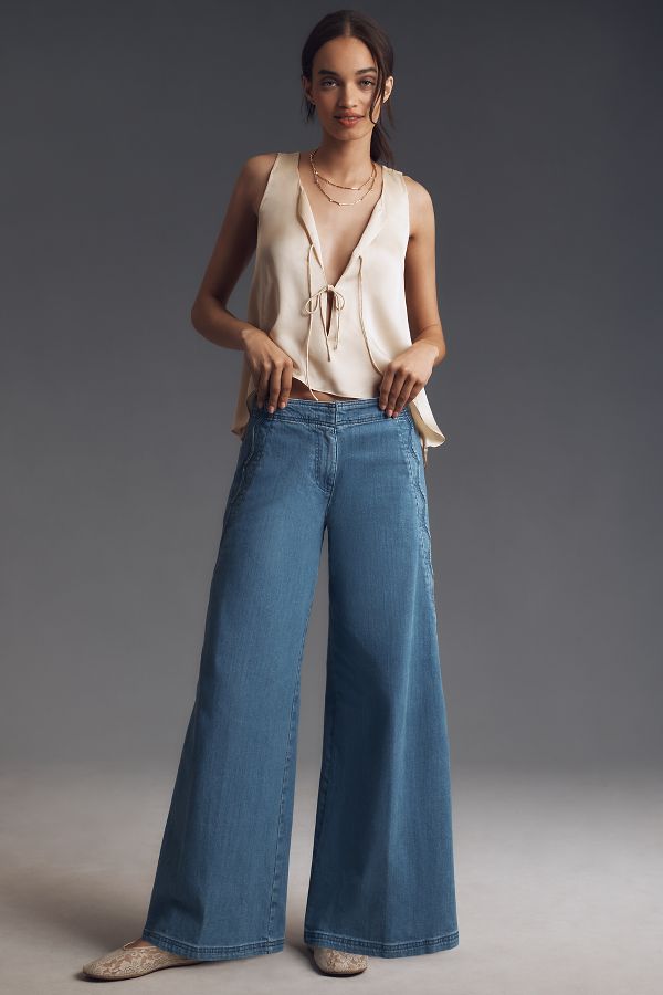 Slide View: 1: Maeve Scallop-Edge High-Rise Wide-Leg Jeans