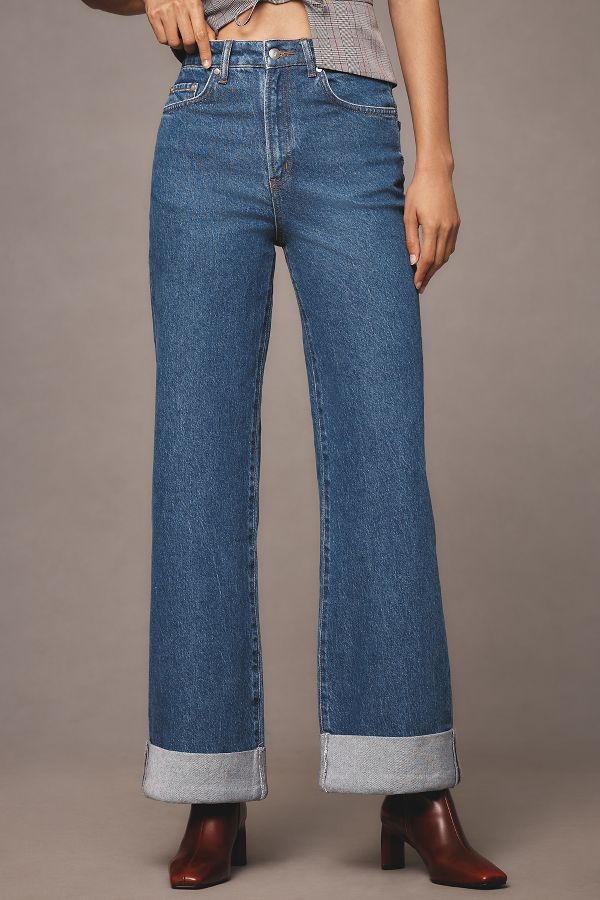 Slide View: 2: The Austyn High-Rise Cuffed Wide-Leg Jeans by Pilcro