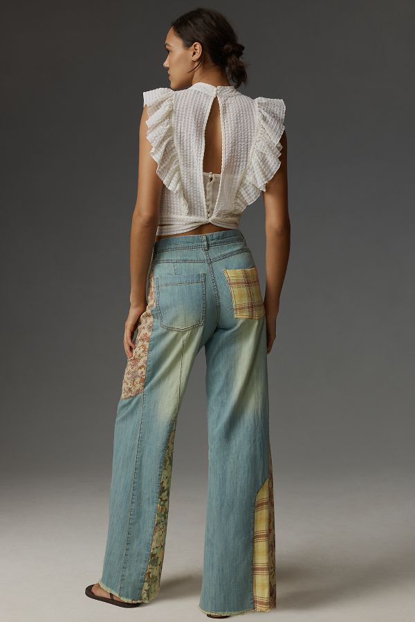 Slide View: 3: The Adi Mid-Rise Relaxed Flare Jeans by Pilcro: Patchwork Edition