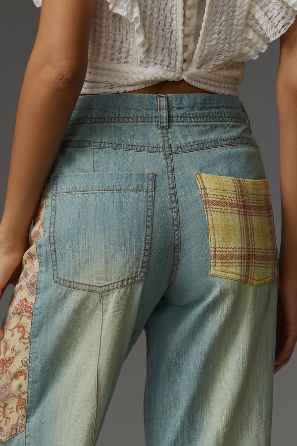 Slide View: 6: The Adi Mid-Rise Relaxed Flare Jeans by Pilcro: Patchwork Edition