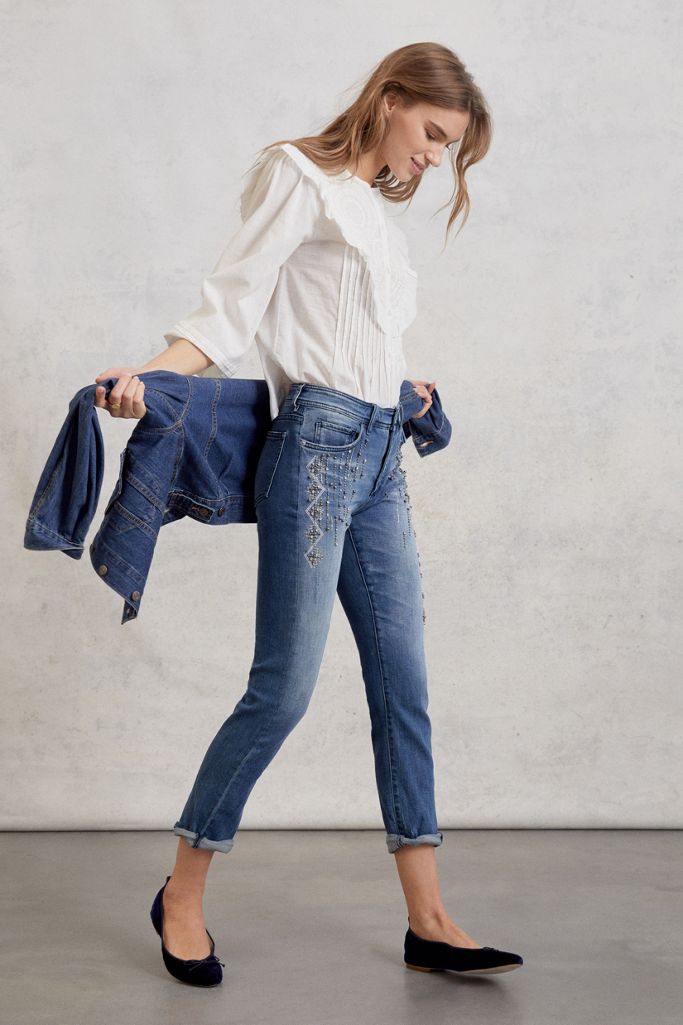 Pilcro Embellished High Rise Slim Boyfriend Jeans Anthropologie