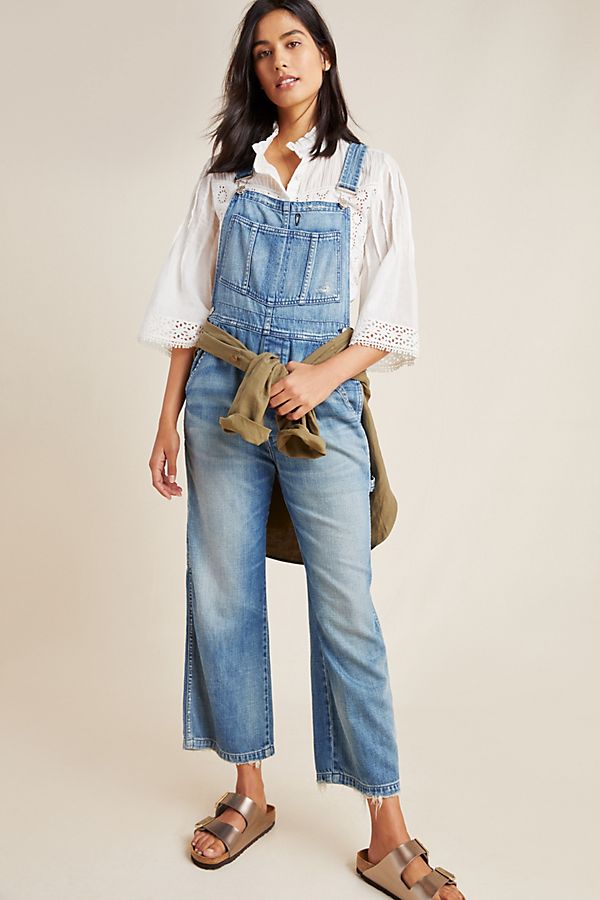 Slide View: 1: AMO Ally Cropped Denim Overalls