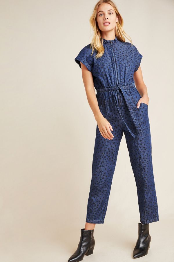 Spotted Denim Jumpsuit | Anthropologie