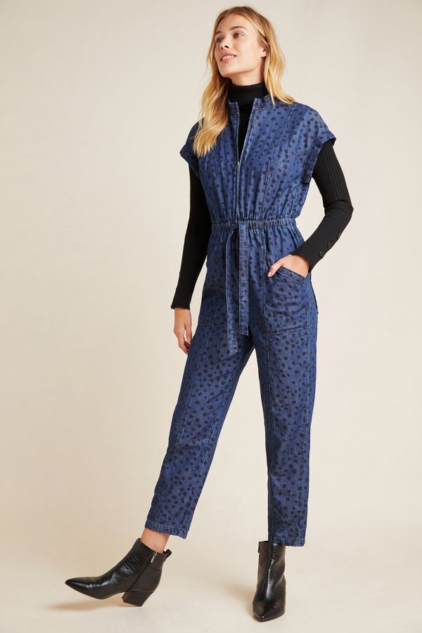 Spotted Denim Jumpsuit | Anthropologie