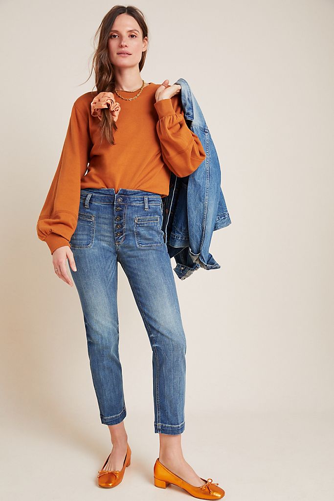 Pilcro Ultra High-Rise Button-Fly Slim Straight Jeans | Anthropologie