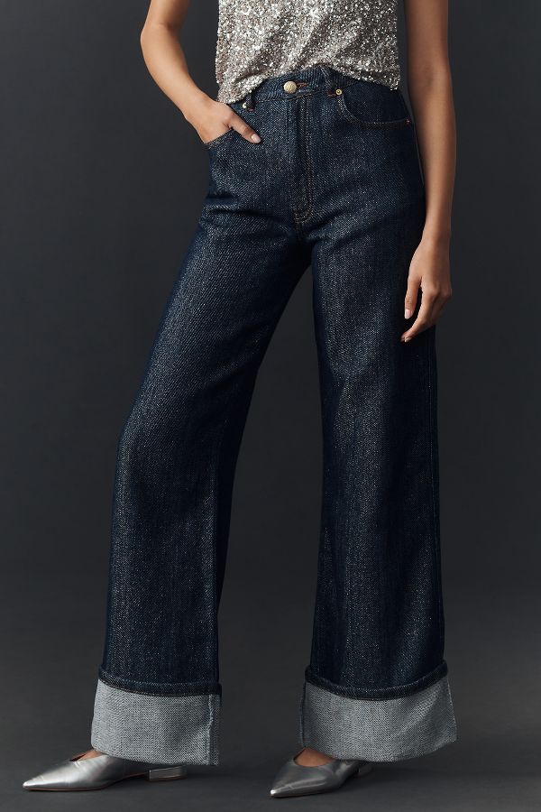 Slide View: 3: Farm Rio Denim Shine High-Rise Wide-Leg Jeans