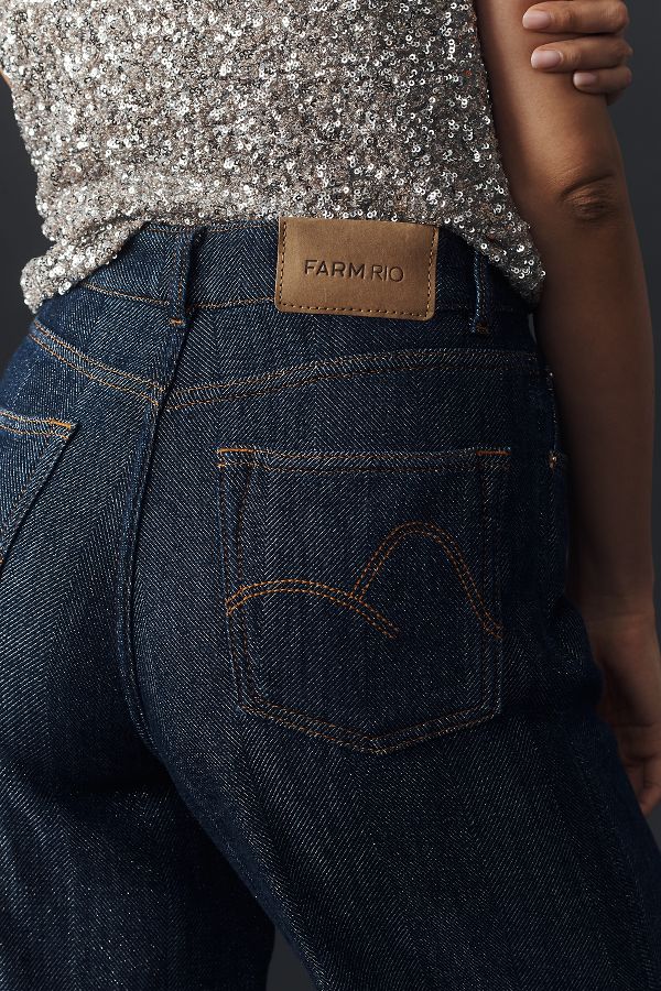 Slide View: 5: Farm Rio Denim Shine High-Rise Wide-Leg Jeans