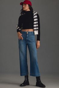 Slide View: 1: The Colette Denim Cropped Wide-Leg Jeans by Maeve