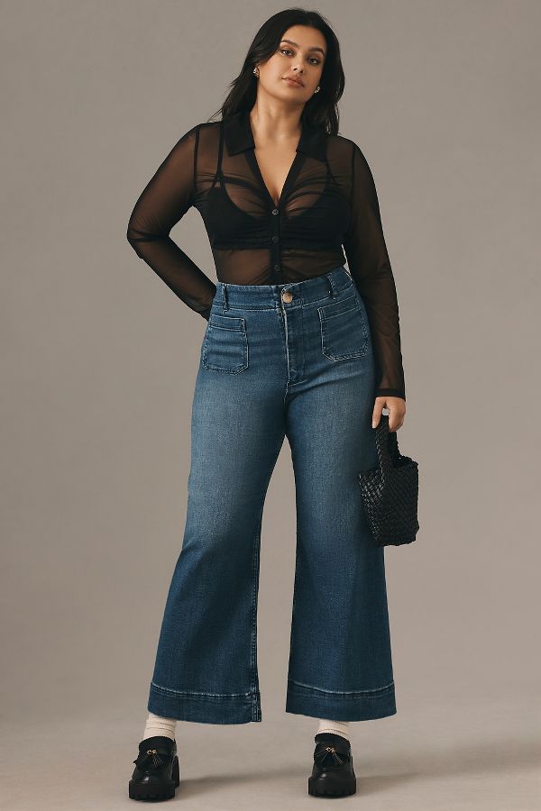 Vista diapositiva: 7: The Colette Denim Cropped Wide-Leg Jeans by Maeve