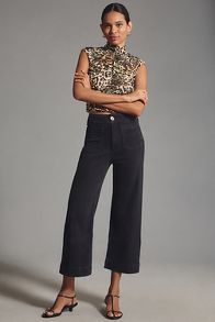 Slide View: 1: The Colette Denim High-Rise Cropped Wide-Leg Jeans by Maeve