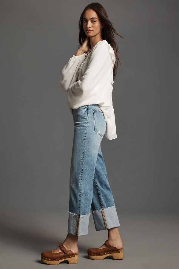 Slide View: 5: The Scotty Cuffed High-Rise Straight-Leg Jeans by Pilcro