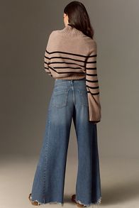 Slide View: 3: The Adi Regenerative Cotton Mid-Rise Frayed Relaxed Flare Jeans by Pilcro