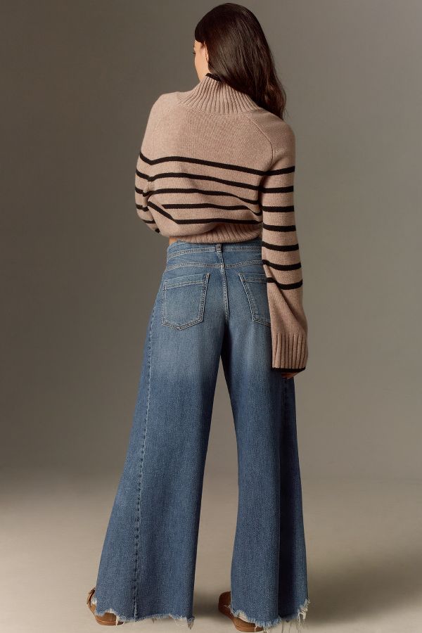 Slide View: 3: The Adi Regenerative Cotton Mid-Rise Frayed Relaxed Flare Jeans by Pilcro