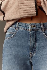 Slide View: 4: The Adi Regenerative Cotton Mid-Rise Frayed Relaxed Flare Jeans by Pilcro