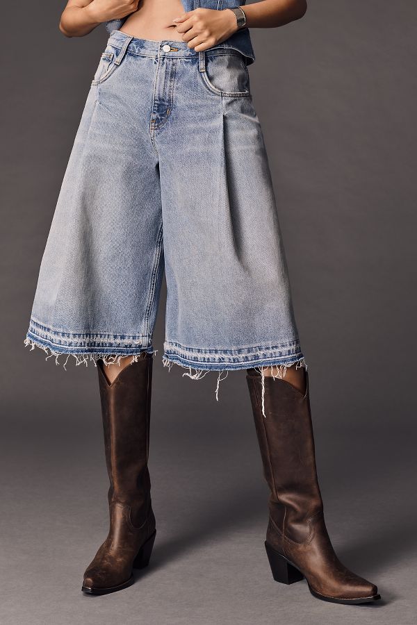 Slide View: 2: Pilcro Pleated Culotte Mid-Rise Wide-Leg Jeans