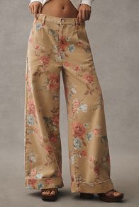 Slide View: 2: The Leon Double Hem High-Rise Wide-Leg Cuffed Jeans by Pilcro: Floral Edition