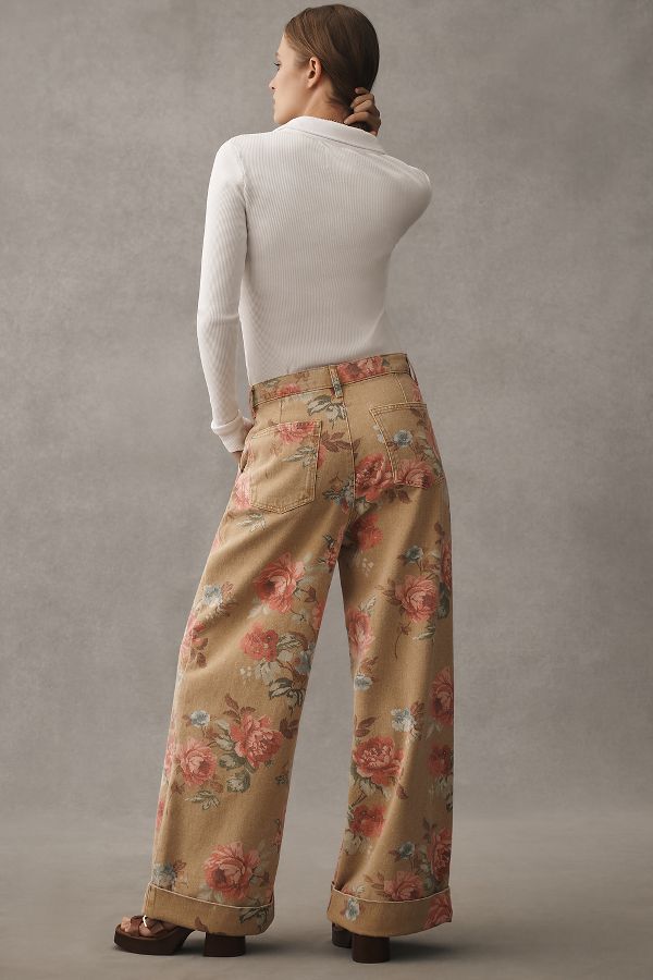 Slide View: 3: The Leon Double Hem High-Rise Wide-Leg Cuffed Jeans by Pilcro: Floral Edition