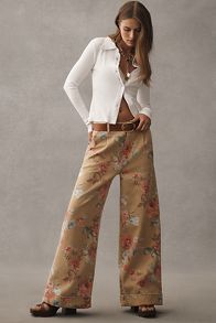 Slide View: 1: The Leon Double Hem High-Rise Wide-Leg Cuffed Jeans by Pilcro: Floral Edition