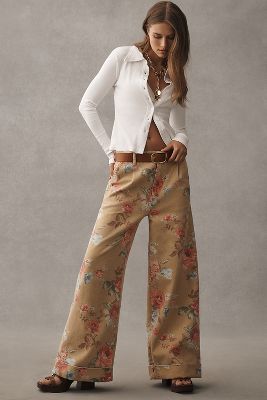 The Leon Double Hem High-Rise Wide-Leg Cuffed Jeans by Pilcro: Floral Edition