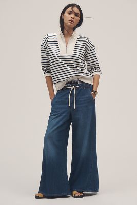 The Adi Mid-Rise Frayed Relaxed Flare Jeans by Pilcro: Pull-On Edition