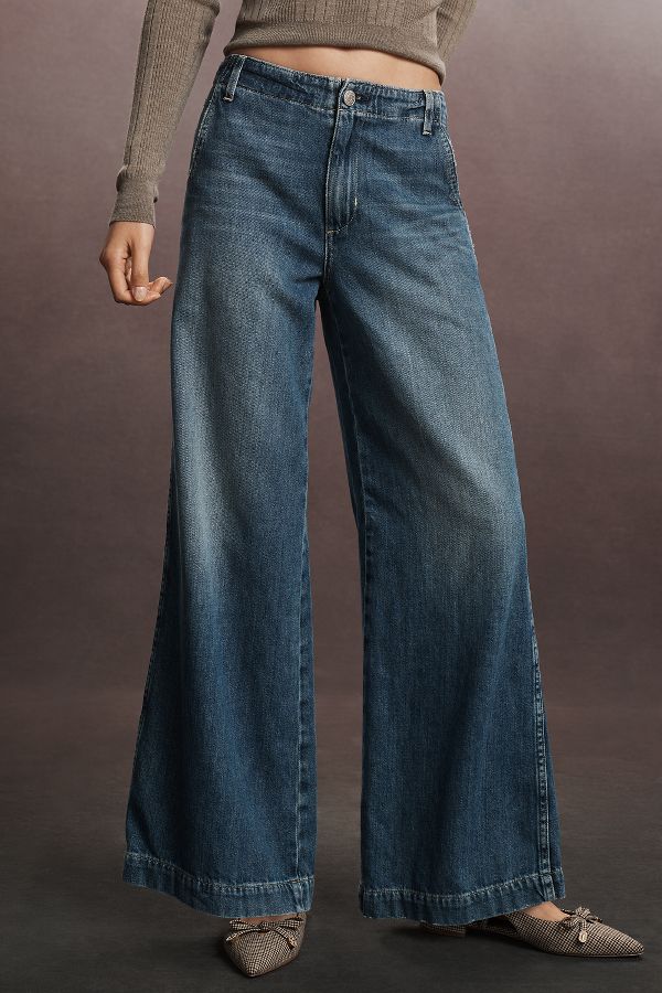 Slide View: 2: AMO Edith Trouser Mid-Rise Wide-Leg Jeans