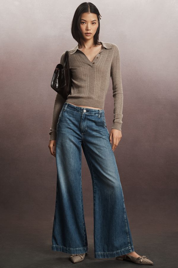 Slide View: 1: AMO Edith Trouser Mid-Rise Wide-Leg Jeans