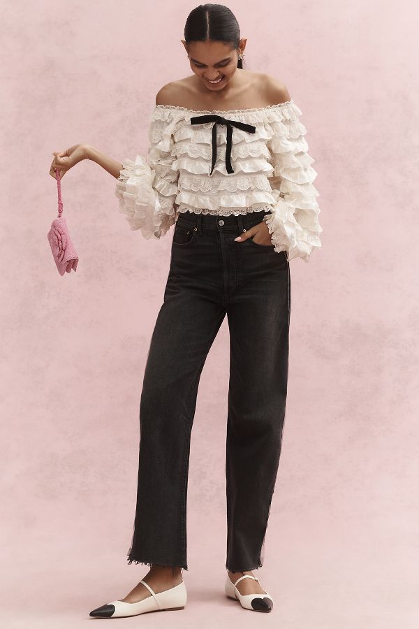 Slide View: 1: Le Jean Nomad Beaded Tux High-Rise Wide-Leg Jeans