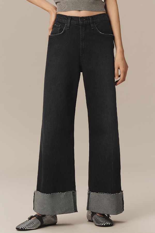 Slide View: 2: Hudson Jodie Cuffed High-Rise Wide-Leg Jeans