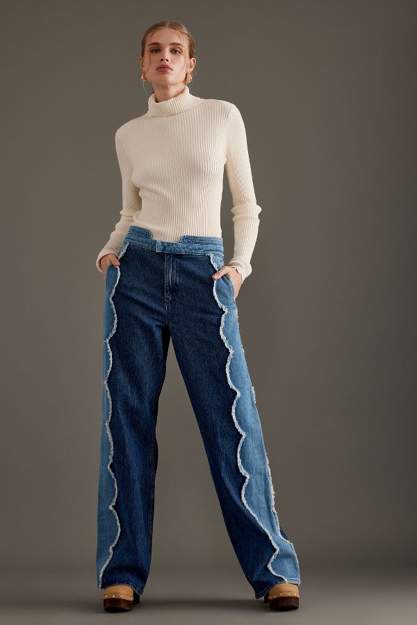 Slide View: 1: Seventy + Mochi Ari Scallop Wide-Leg Jeans