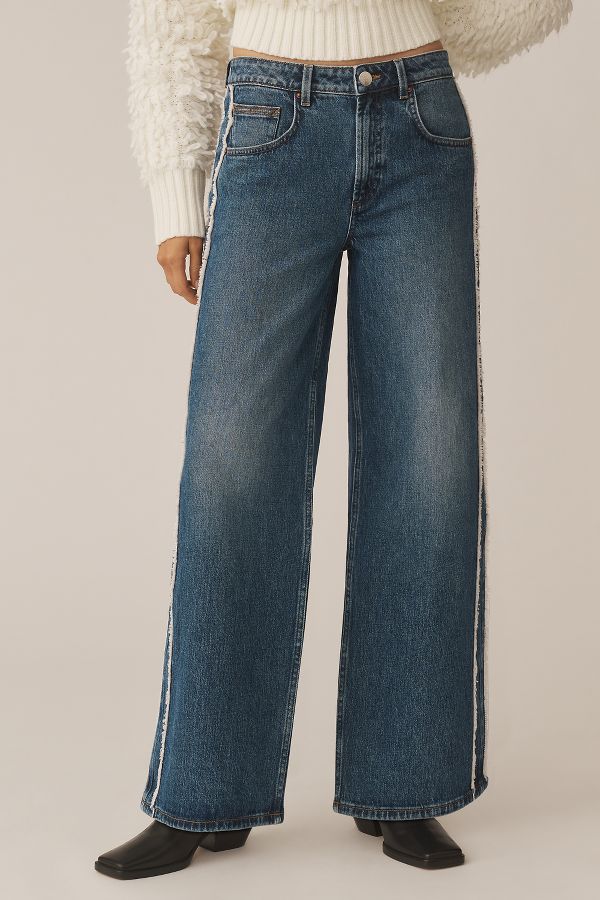 Slide View: 2: Seventy + Mochi Gracie Side-Stripe Mid-Rise Wide-Leg Jeans